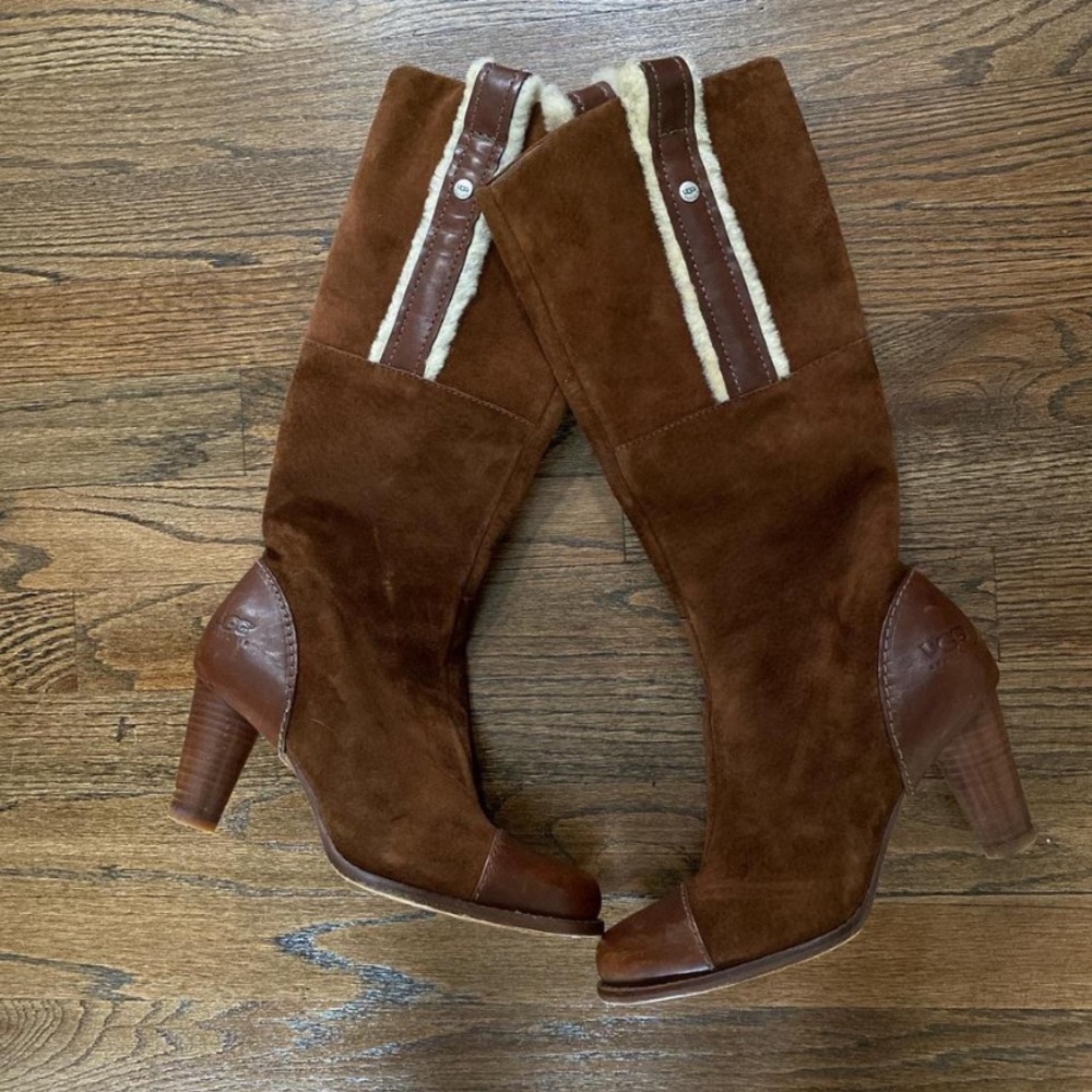 Brown UGG Tess heeled shearling boot